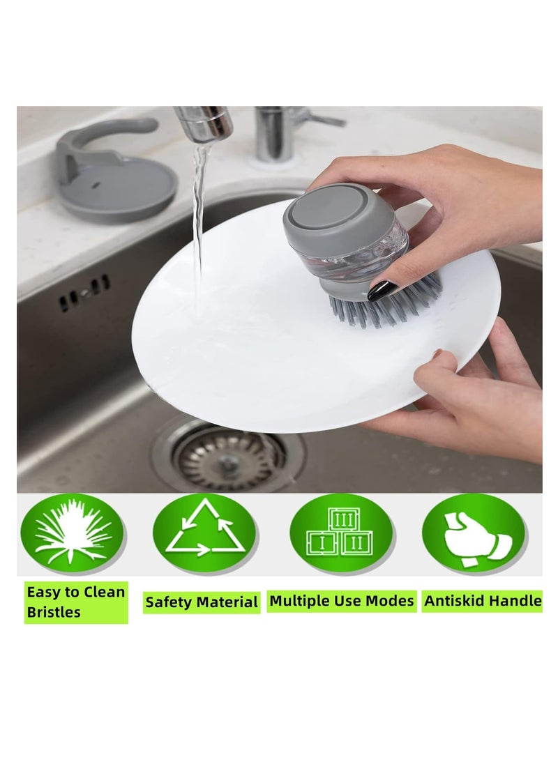 Oasisgalore - Dish Brush with Soap Dispenser, Palm Scrub Washing Brush for Dishes Pots Sink Cleaning，Grey - Image 1