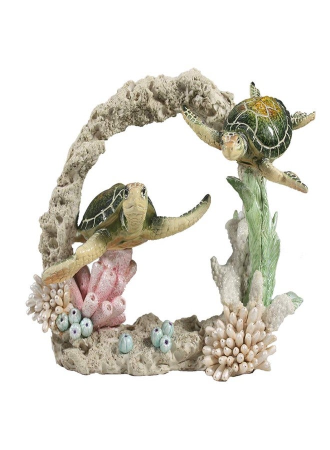 Comfy Hour 9" Sea Turtle Figurine on Coral Reef, Decorative Coastal Sculpture for Home Office Desktop, Artisan Crafted Marine Animal Statue, Ocean Voyage Collection, 1 Unit - Image 1