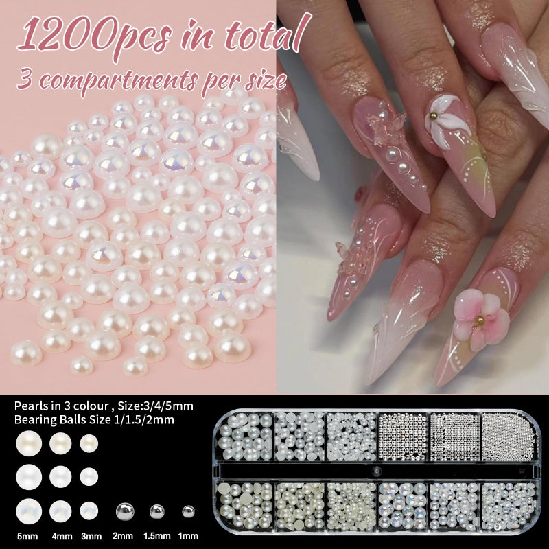 EARLMONI 5200PCS Nail Gems and Charms, AB Crystal Nail Rhinestones with Flatback Nail Pearls, Pick Up Tweezers, Rhinestone Picker Tool, Flat Back Nail Gems for Nail Art, Clothes, Face, Craft - Image 5