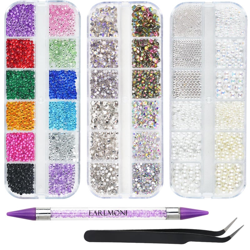 EARLMONI 5200PCS Nail Gems and Charms, AB Crystal Nail Rhinestones with Flatback Nail Pearls, Pick Up Tweezers, Rhinestone Picker Tool, Flat Back Nail Gems for Nail Art, Clothes, Face, Craft - Image 1
