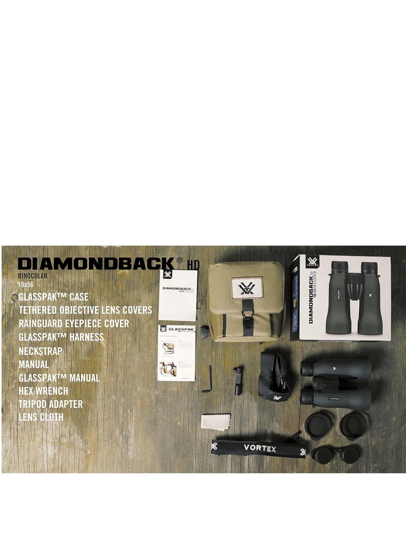 Vortex Optics - Diamondback HD 15x56 Binoculars - HD Optical System, Non-slip Grip, Waterproof, Fogproof, Shockproof, Included GlassPak - Unlimited, Unconditional Warranty - Image 1