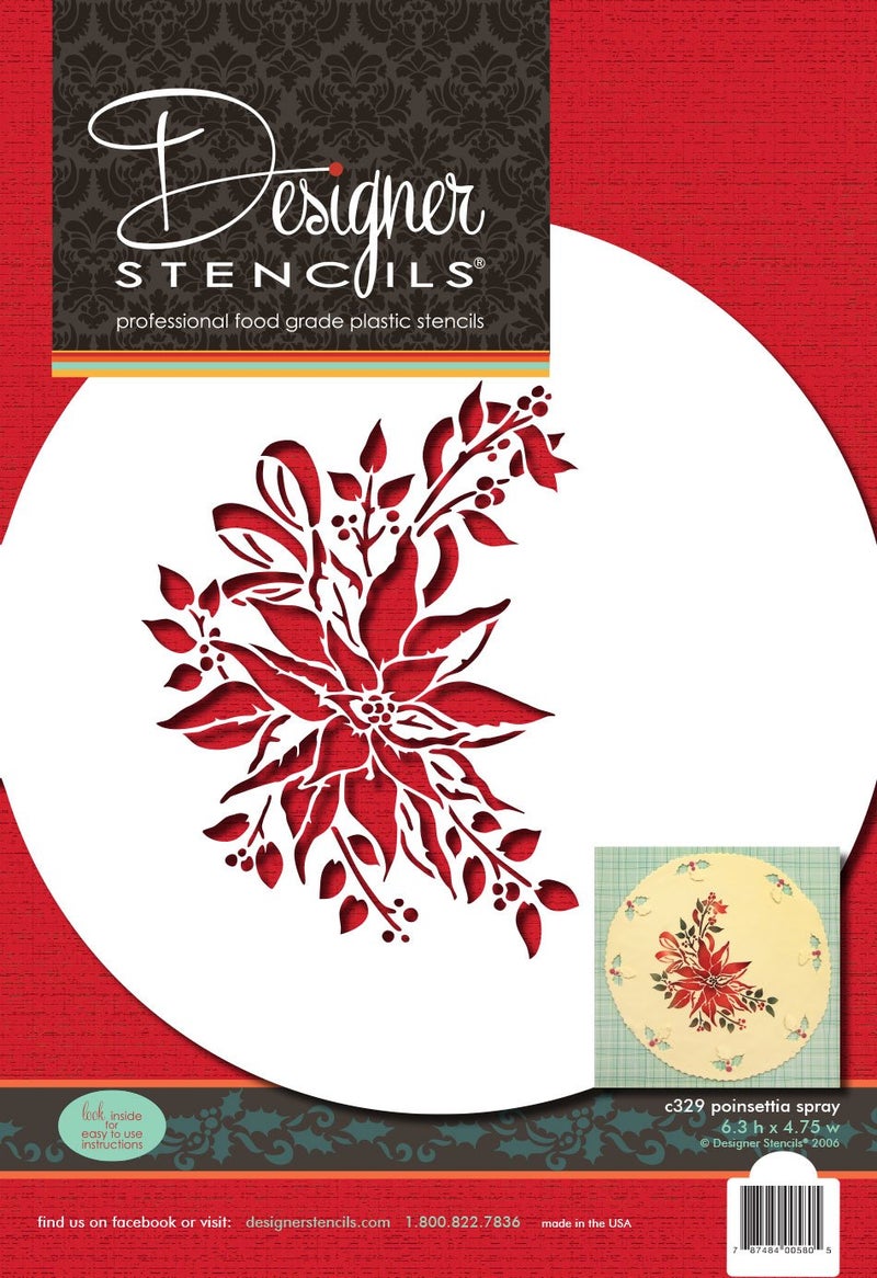 Designer Stencils Poinsettia Spray Cake Stencil Beigesemitransparent - Image 3