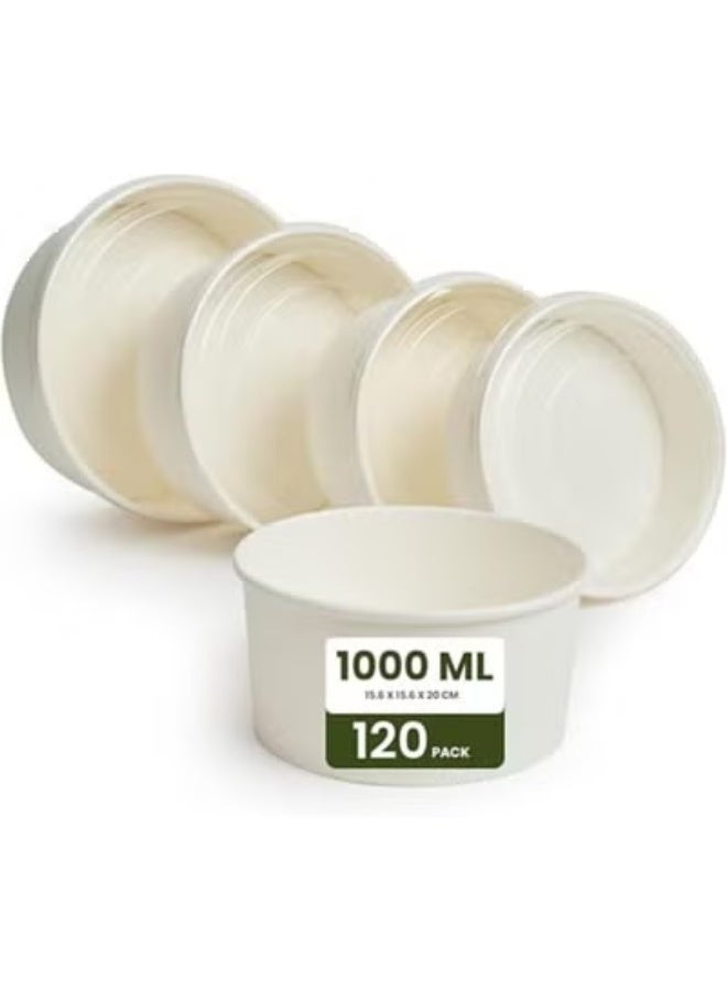 ايكواي ecoway Compostable Heavy Duty Made Of Paper - [34 Ounce - 1000 Ml, Pack Of 120] Disposable Bowls Eco-Friendly Biodegradable Perfect For Salad, Soup, Dessert, Hot or Cold Use, White - Image 1