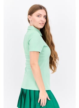 Lyle & Scott Women Regular Fit Textured Short Sleeves Polo Shirt, Mint Green  - Image 2