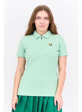 Lyle & Scott Women Regular Fit Textured Short Sleeves Polo Shirt, Mint Green  - Image 1
