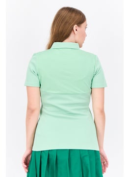 Lyle & Scott Women Regular Fit Textured Short Sleeves Polo Shirt, Mint Green  - Image 3