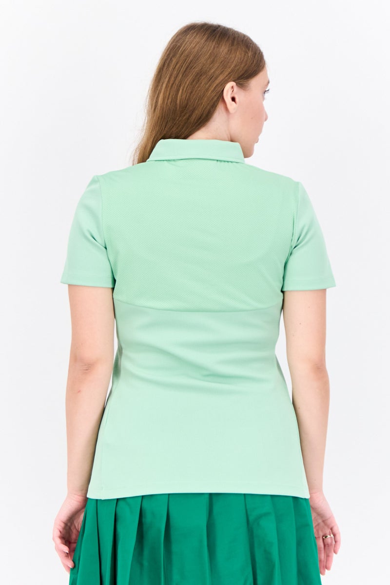 Lyle & Scott Women Regular Fit Textured Short Sleeves Polo Shirt, Mint Green - Image 3