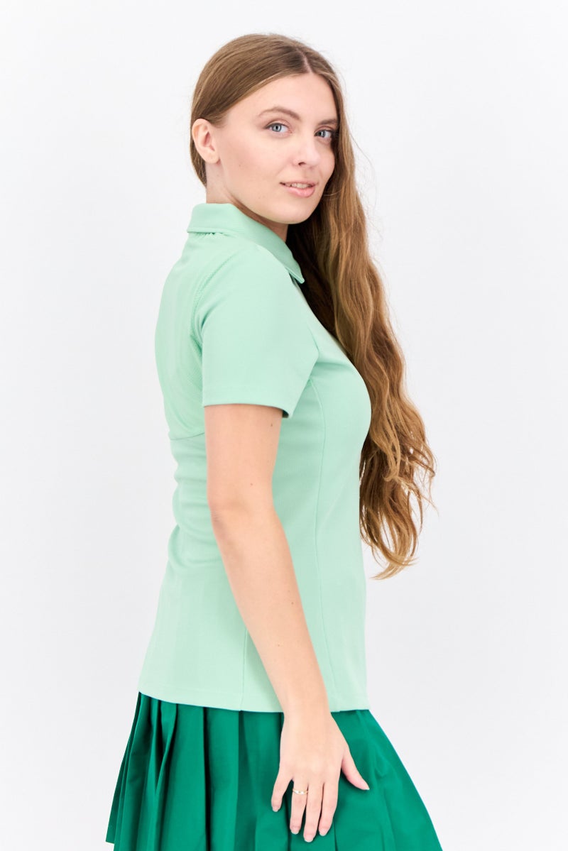 Lyle & Scott Women Regular Fit Textured Short Sleeves Polo Shirt, Mint Green - Image 2