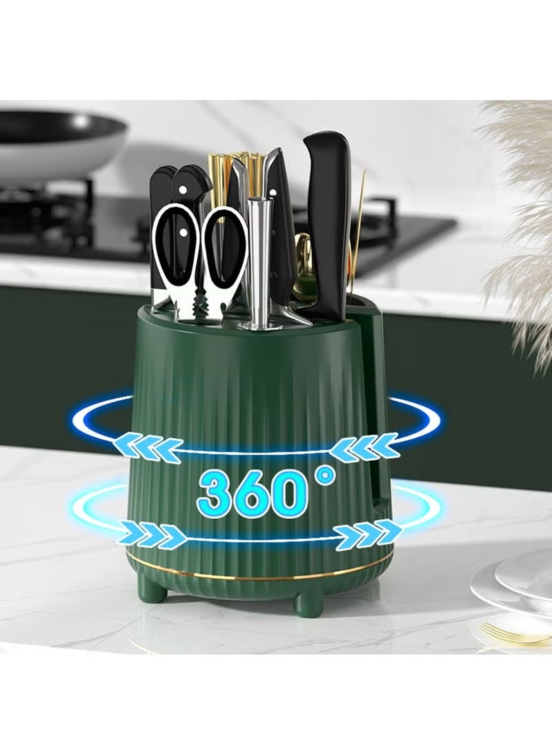 عربست حامل السكاكين، حامل سكاكين يدور بزاوية 360 درجة مع منظم أدوات مطبخ متعدد الوظائف لتخزين عيدان تناول الطعام والسكاكين، برتقالي - Image 4