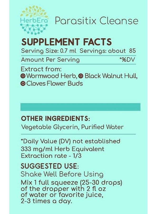 Parasitix Cleanse B60 Alcoholfree Extract Tincture: Wormwood Herb Black Walnut Hull Cloves Flower Buds. Purge Formula 2 Fl Oz