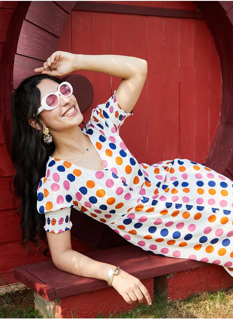 PINACOLADA Women's Multicolour Polka Dot Dress