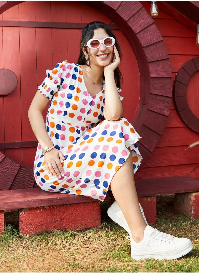 PINACOLADA Women's Multicolour Polka Dot Dress