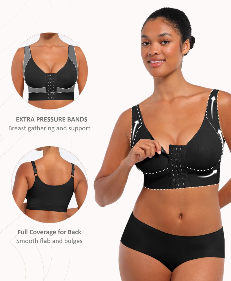 FeelinGirl Compression Bras for Women Post Surgery Front Closure Surgical Bras Post Surgery After Breast Augmentation A-Black - Image 2