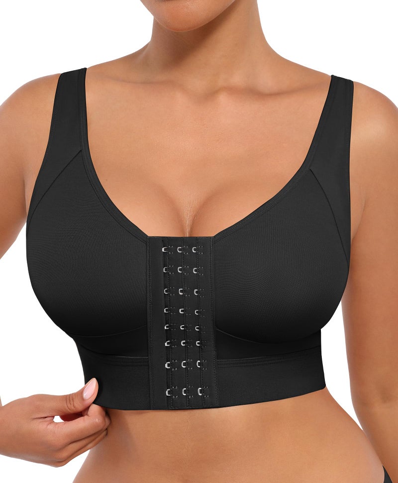 FeelinGirl Compression Bras for Women Post Surgery Front Closure Surgical Bras Post Surgery After Breast Augmentation A-Black - Image 1