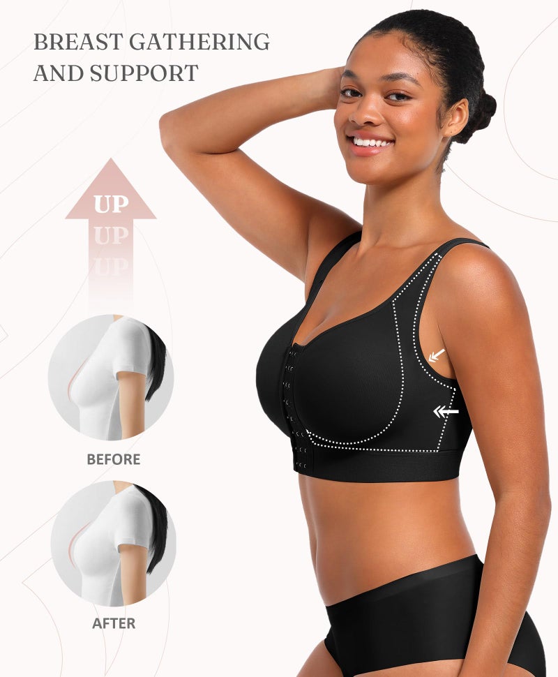 FeelinGirl Compression Bras for Women Post Surgery Front Closure Surgical Bras Post Surgery After Breast Augmentation A-Black - Image 3