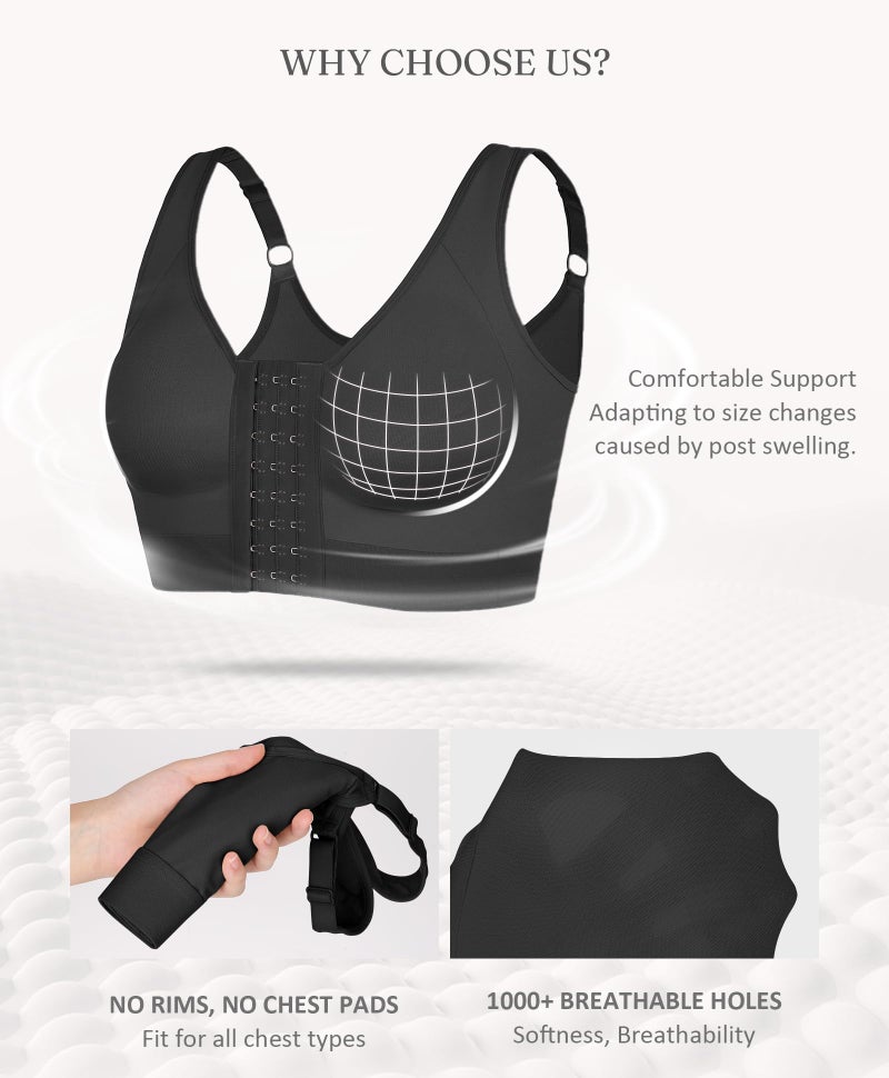FeelinGirl Compression Bras for Women Post Surgery Front Closure Surgical Bras Post Surgery After Breast Augmentation A-Black - Image 4