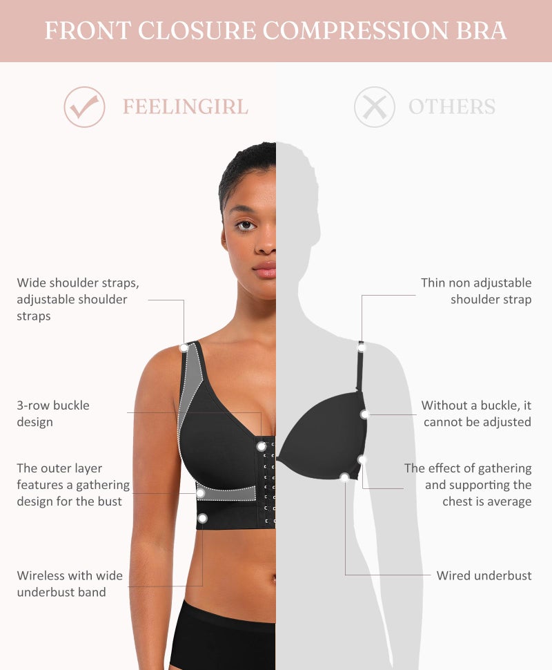 FeelinGirl Compression Bras for Women Post Surgery Front Closure Surgical Bras Post Surgery After Breast Augmentation A-Black - Image 5
