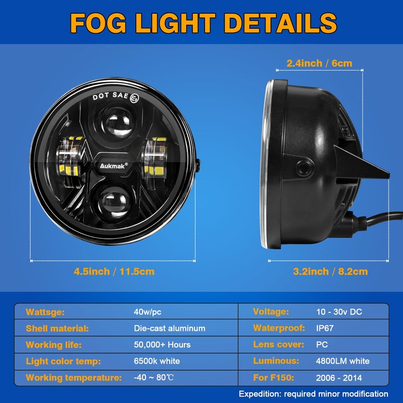Aukmak مجموعة مصابيح الضباب LED العنبر المحسّنة متوافقة مع فورد F150 2006 2007 2008 2009 2010 2011 2012 2013 2014 ملحقات لفورد F150 2006-2014 - Image 2