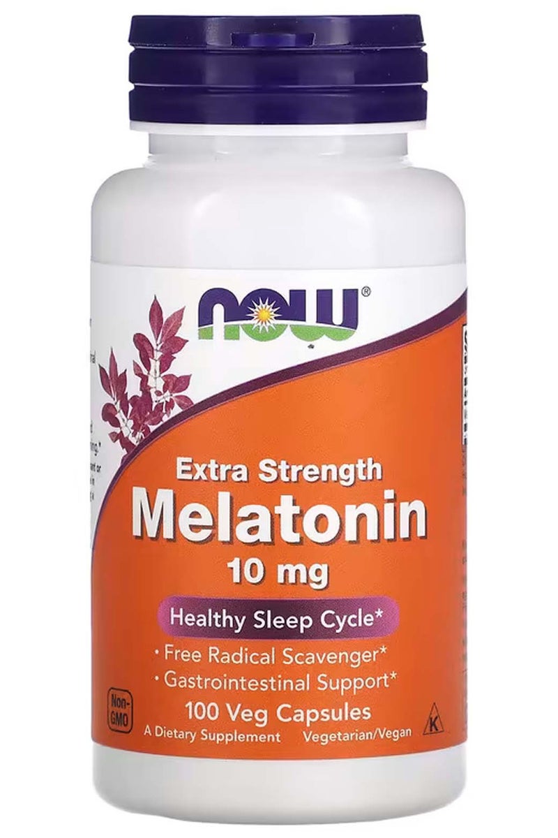 now Melatonin Extra Strength, 10 mg, 100 Veg Capsules - Image 1