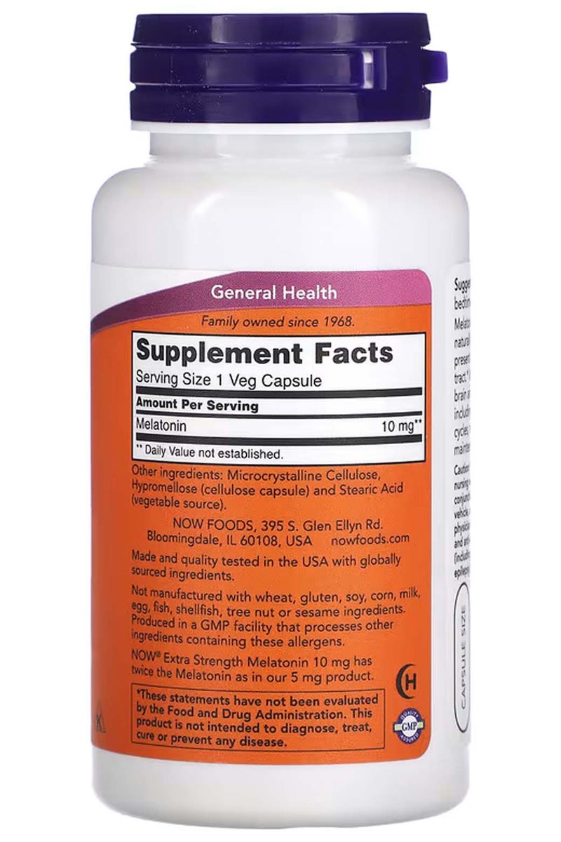 now Melatonin Extra Strength, 10 mg, 100 Veg Capsules - Image 2