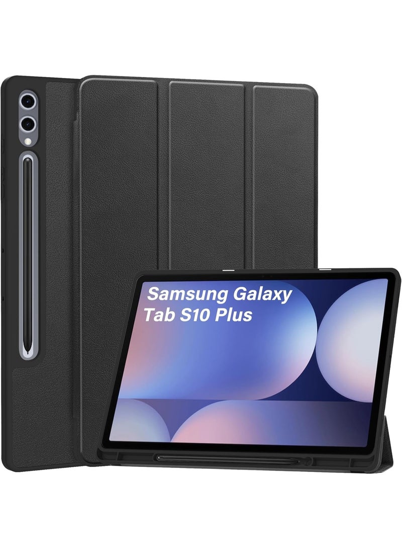 FITIT حافظة كتاب لجهاز سامسونج جالاكسي تاب S10 بلس/ S9 بلس 12.4 بوصة، غطاء واقي مع قاعدة ثلاثية الطي مع خاصية الاستيقاظ/ النوم التلقائي، يدعم شحن قلم S – أسود - Image 1