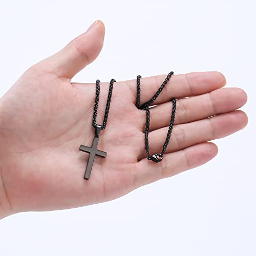 RS Black Cross Necklace for Men Boys Stainless Steel Pendant Chain Religious Christian Baptism Catholic Confirmation Jewelry Gifts Teen Teenage Son Him - Image 3