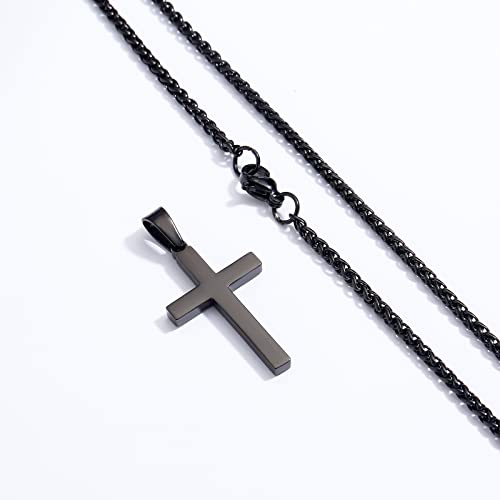 RS Black Cross Necklace for Men Boys Stainless Steel Pendant Chain Religious Christian Baptism Catholic Confirmation Jewelry Gifts Teen Teenage Son Him - Image 4