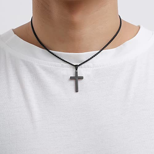 RS Black Cross Necklace for Men Boys Stainless Steel Pendant Chain Religious Christian Baptism Catholic Confirmation Jewelry Gifts Teen Teenage Son Him - Image 2
