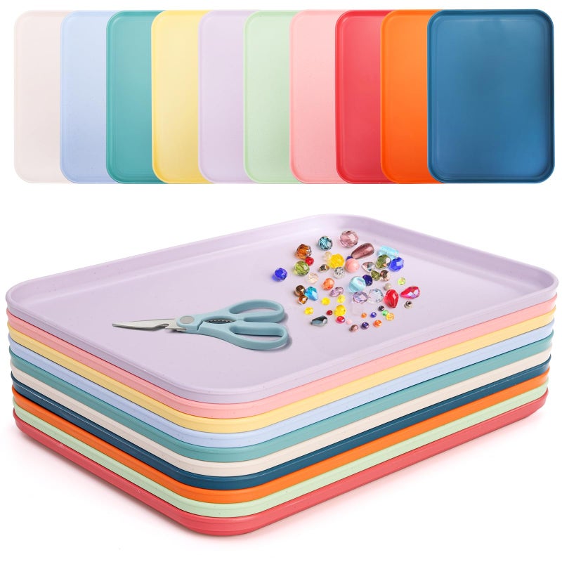 Lyellfe 10 Pack Plastic Art Trays, Stackable Activity Crafts Organizer Tray, 12 x 8.6 Inch Fast Food Cafeteria Serving Platter for DIY Projects, Painting, Beads - Image 1