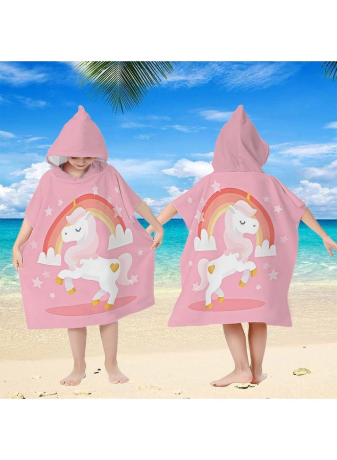 Kids Unicorn Rainbow Hooded Poncho Towel - Quick-Dry & Absorbent Beach Bath Robe, Pink - Image 3