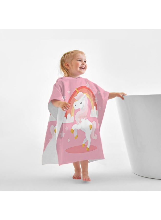 Kids Unicorn Rainbow Hooded Poncho Towel - Quick-Dry & Absorbent Beach Bath Robe, Pink - Image 1