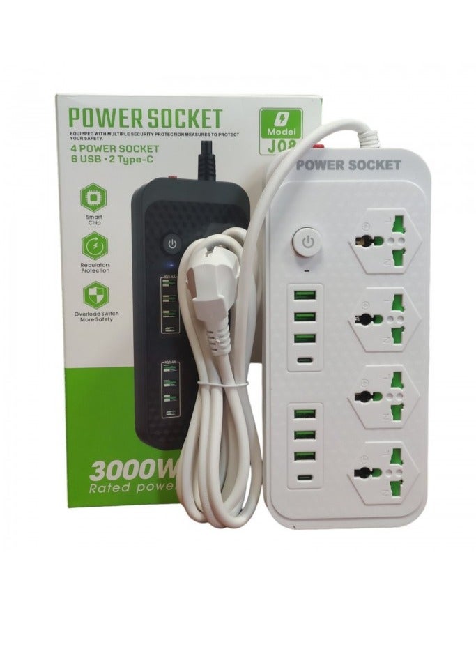 Power Socket J08 on 4 pcs More + 6 USB 3.4A and 2 Type-C - Image 2