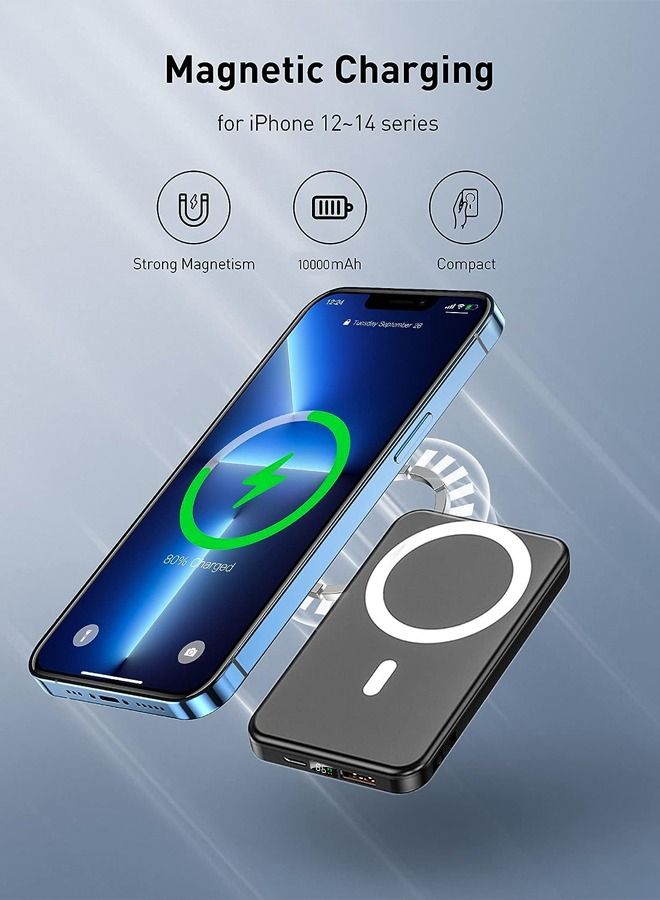 Magnetic Battery Wireless Power Bank Fast Charging 10000mAh Laptop Portable Travel Airplane Phone Mini MagSafe 15W Cable PD22.5W USB-C Charger APds iPhone 15 Pro/15/14/13 Samsung S23U