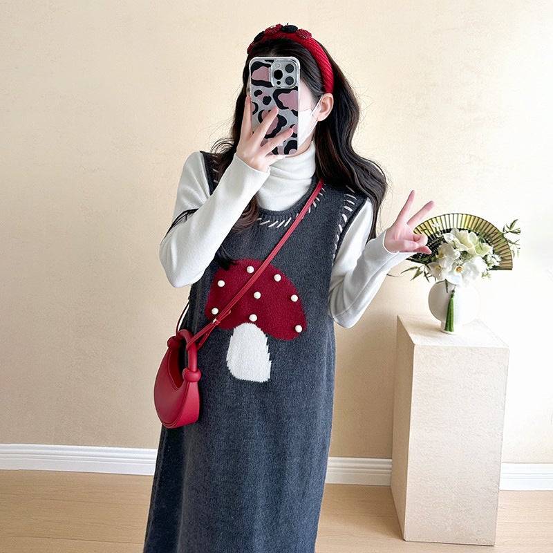 Maternity Elegant Autumn Set Mushroom Dress suit  - Image 2