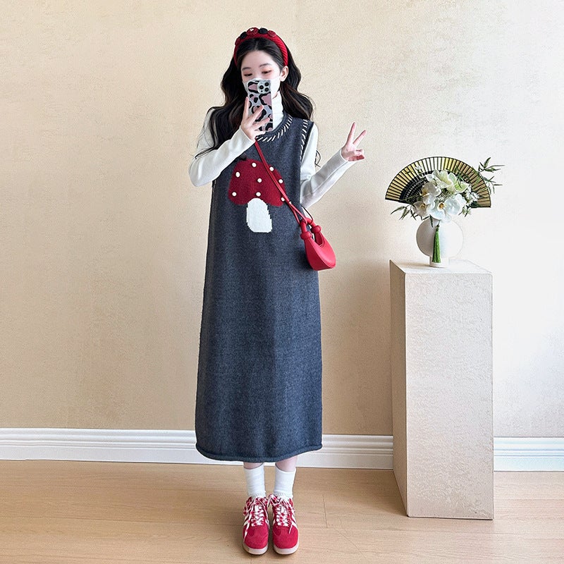 Maternity Elegant Autumn Set Mushroom Dress suit  - Image 3