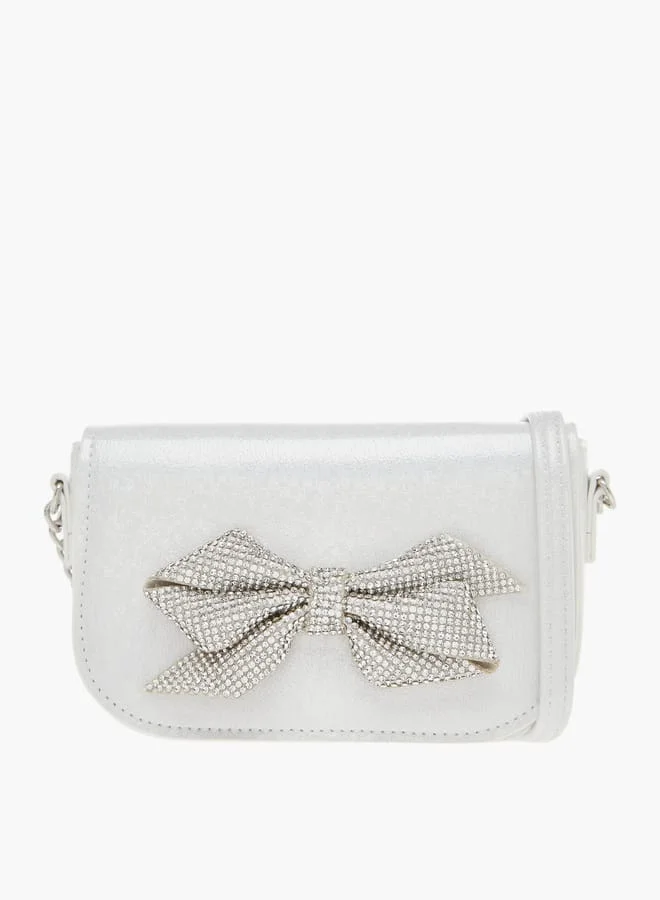 Celeste Girls Bow Embellished Crossbody Bag with Chain Detail Strap and Flap Closure