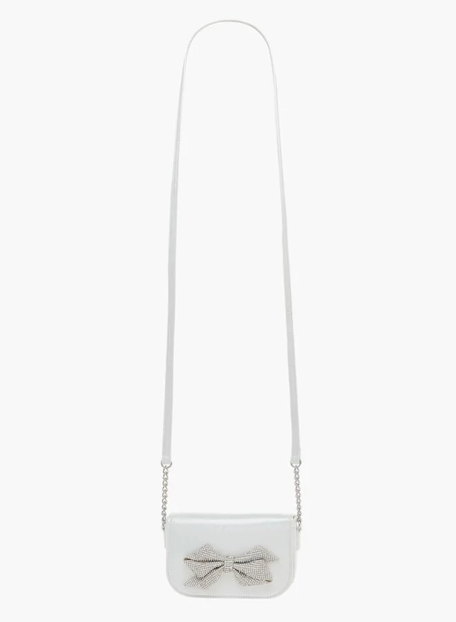 Celeste Girls Bow Embellished Crossbody Bag with Chain Detail Strap and Flap Closure
