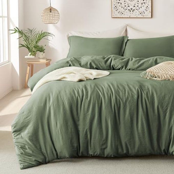SUPER SOFT DUVET COVER 2PCS 100 WASHED MICROFIBER OCTOBER MIST SAGE COMFORTER COVER SET WITH ZIPPER CLOSURE CORNER TIES NO COMFORTER