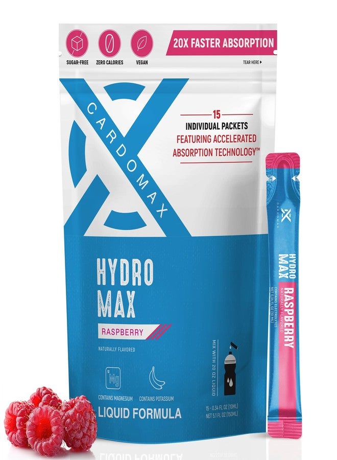 CardoMax Hydration Packets - Hydromax Electrolyte Drink Mix Packets with Sodium, Magnesium, & Potassium - Vegan & Keto-Friendly, Electrolyte Drink Mix - 15 Liquid Hydration Sticks, Raspberry - Image 1