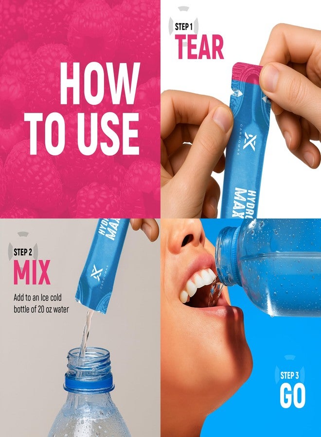 CardoMax Hydration Packets - Hydromax Electrolyte Drink Mix Packets with Sodium, Magnesium, & Potassium - Vegan & Keto-Friendly, Electrolyte Drink Mix - 15 Liquid Hydration Sticks, Raspberry - Image 4
