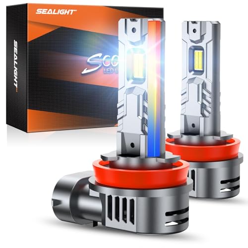 SEALIGHT H11 H8 H9 H16 LED Fog Bulbs 70000LM with 25000RPM Fan H11 Light Bulbs 11 Design 6500K Cool White NonPolarity 3Min PlayNPlug Pack of 2 - Image 1