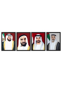 4-Piece Official Portrait Of HH Shaikh Khalifa Al Nahyan With HH Shaikh Zayed Al Nahyan HH Sheikh Mohamed Bin Zayed Bin Sultan Al Nahyan And  Sheikh Khalid Bin Mohamed Poster With Frame 30x40cm
