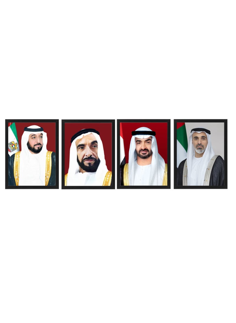 Boomah Accessories - 4-Piece Official Portrait Of HH Shaikh Khalifa Al Nahyan With HH Shaikh Zayed Al Nahyan HH Sheikh Mohamed Bin Zayed Bin Sultan Al Nahyan And  Sheikh Khalid Bin Mohamed Poster With Frame 30x40cm - Image 1