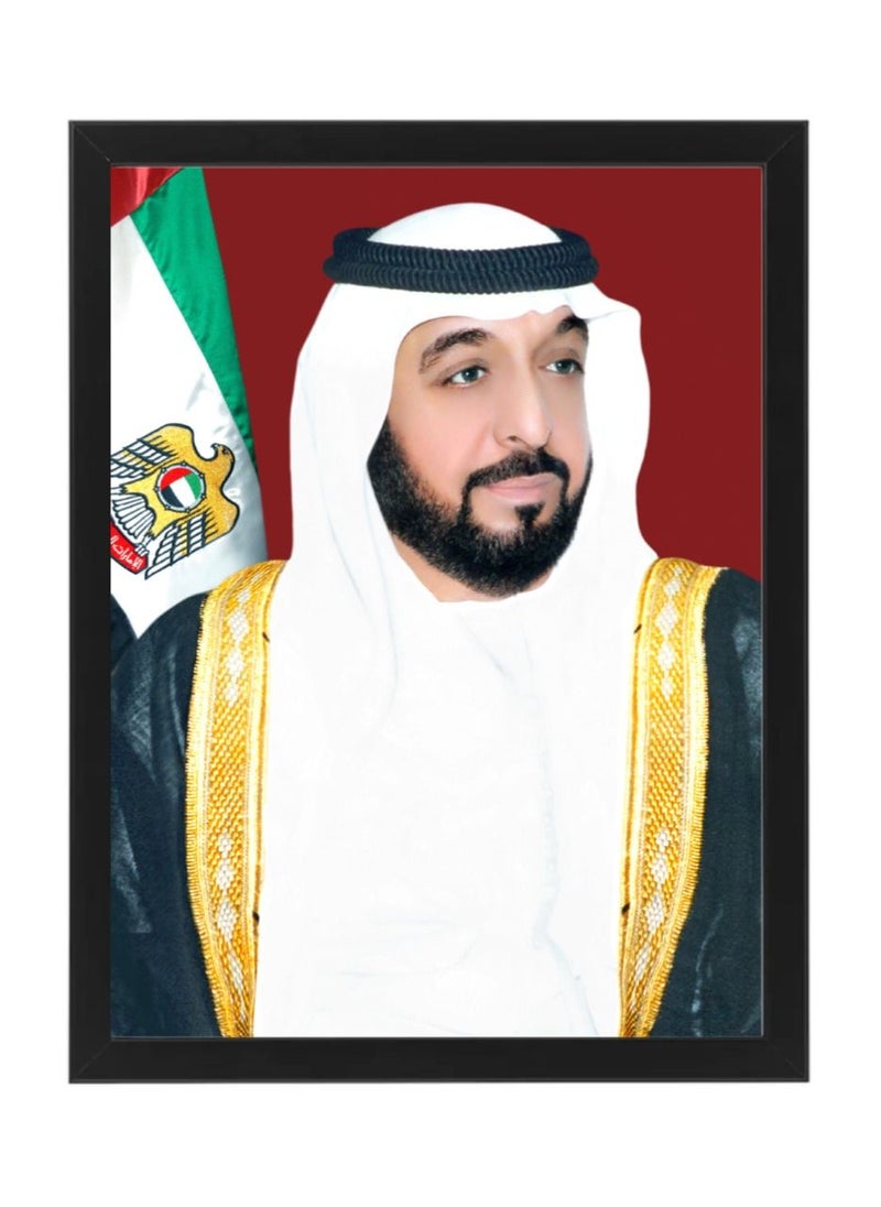 Boomah Accessories - 4-Piece Official Portrait Of HH Shaikh Khalifa Al Nahyan With HH Shaikh Zayed Al Nahyan HH Sheikh Mohamed Bin Zayed Bin Sultan Al Nahyan And  Sheikh Khalid Bin Mohamed Poster With Frame 30x40cm - Image 1