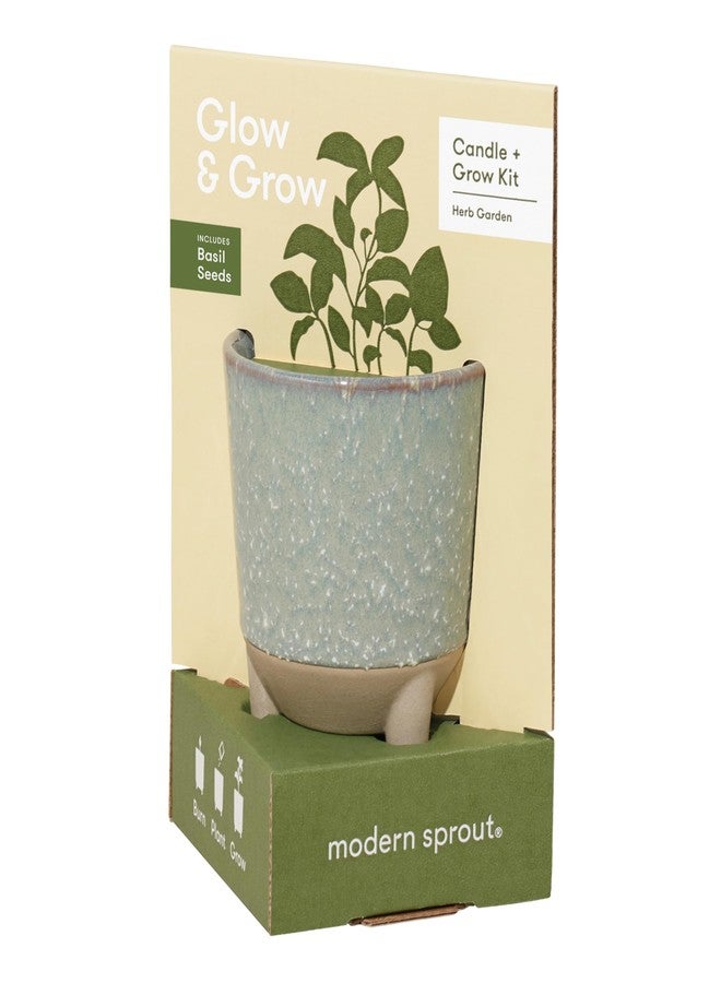 Modern Sprout مجموعة مودرن سبراوت جلو آند جرو - شمعة معطرة 2 في 1 تتحول إلى نبتة ريحان - شمعة صويا 12 أونصة مع وقت احتراق 78 ساعة في وعاء سيراميك مزجج - وعاء مثالي لتزيين المنزل بشكل جمالي - Image 1
