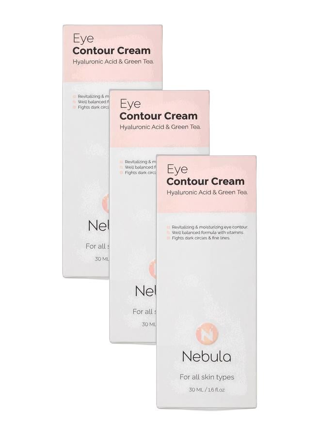 Eye Contour Cream Hyaluronic Acid & Green Tea. Revitalizing & moisturizing eye contour. Well balanced formula with vitamins. Fights dark circles & fine lines.  Nebula  For all skin types  30 ML / 1.6 fl.oz Bundle
