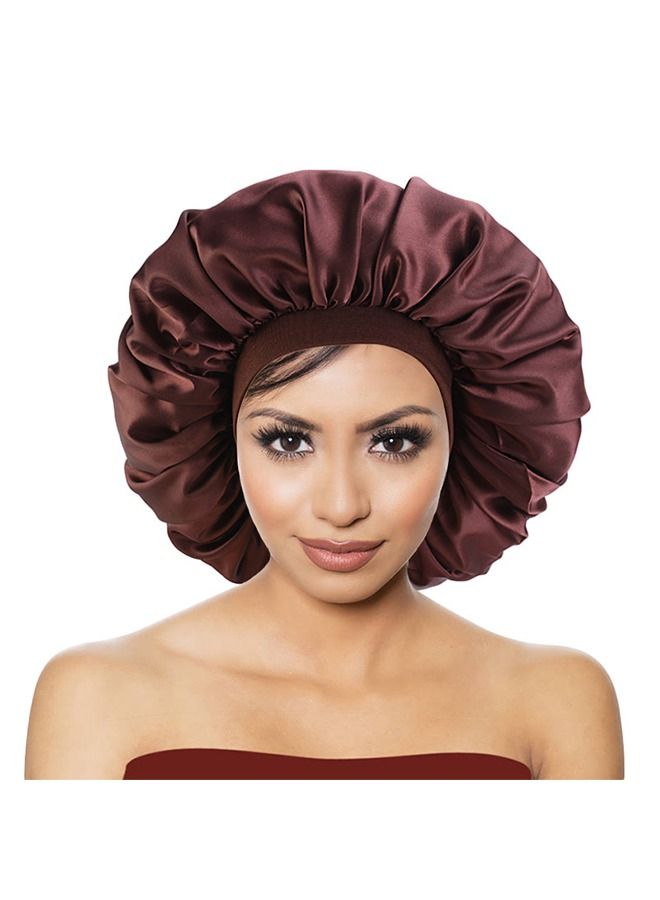 Generic Satin Bonnet Silk Curly Natural Long Hair Sleep Cap Women Maroon 38inch  - Image 1