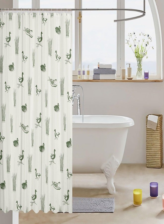 Homewish Wild Duck Shower Curtain Lake House Hunting Theme Bathroom Curtain,Green Rustic Animals Plants Print Waterproof Curtain Kids Teens Men Room Decor Lake Boat Fishing Bath Curtain,12 Hooks,72" Wx72 L - Image 3