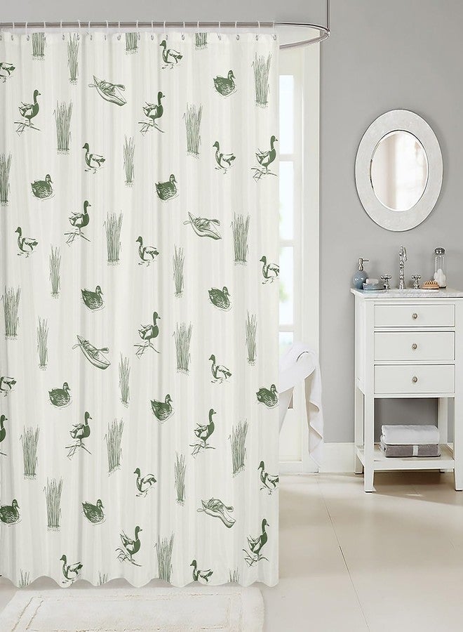 Homewish Wild Duck Shower Curtain Lake House Hunting Theme Bathroom Curtain,Green Rustic Animals Plants Print Waterproof Curtain Kids Teens Men Room Decor Lake Boat Fishing Bath Curtain,12 Hooks,72" Wx72 L - Image 2