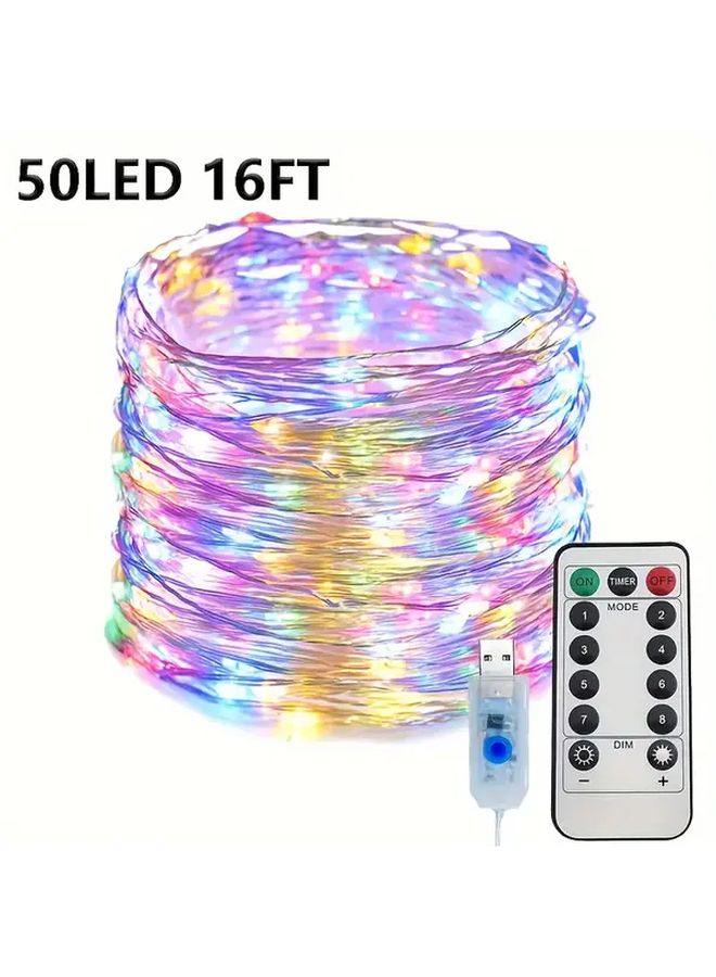 50 LED 196.85 Inch Multicolored USB Fairy String Lights 8 Modes Remote Control - Image 1